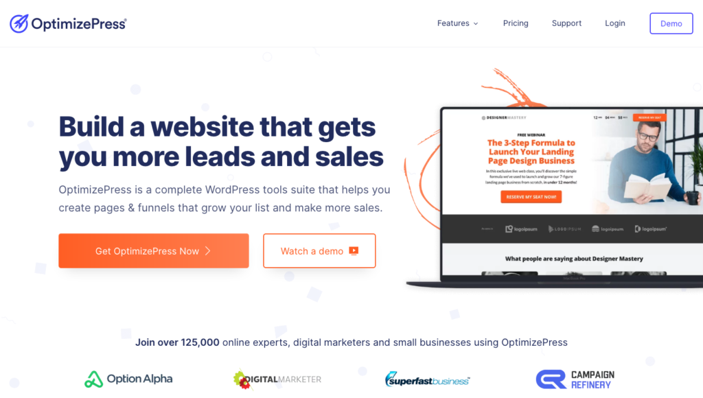 Screenshot from optimizepress.com