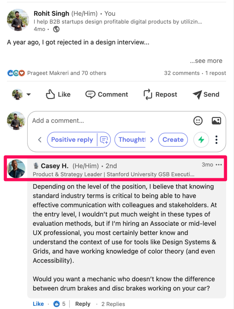 LinkedIn post by Rohit Singh Designer