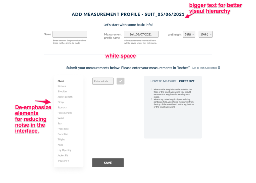 visual hierarchy of old website